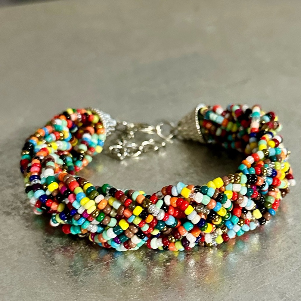 New Multi-Color Seed Bead Bracelet w/ Lobster Clasp Closure
